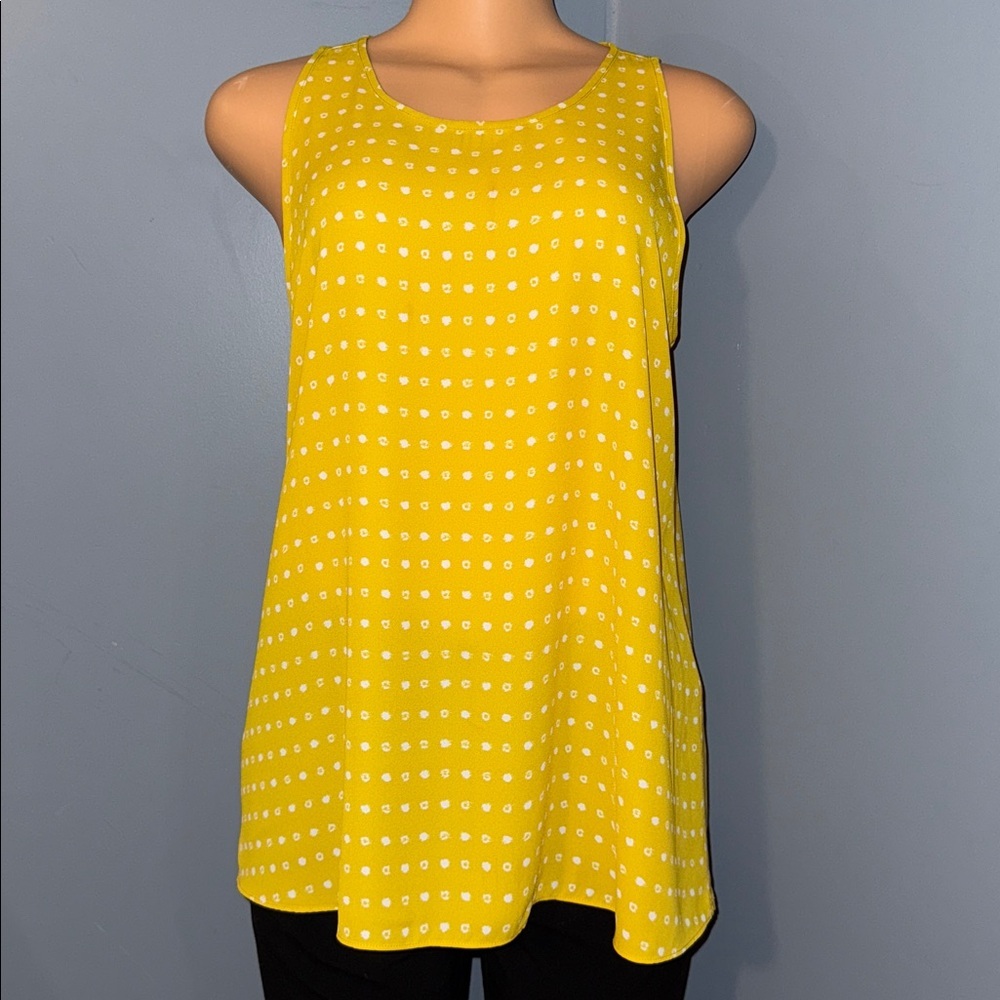 LOFT Yellow Polka Dot Tank Top - Size Medium Petite